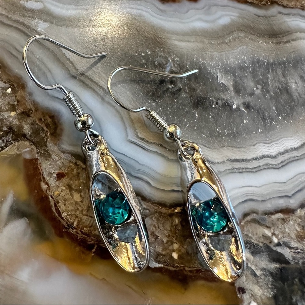 3035 Silver Earrings with Teal Accents